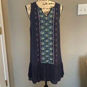 EUC navy sundress with turquoise embroidery